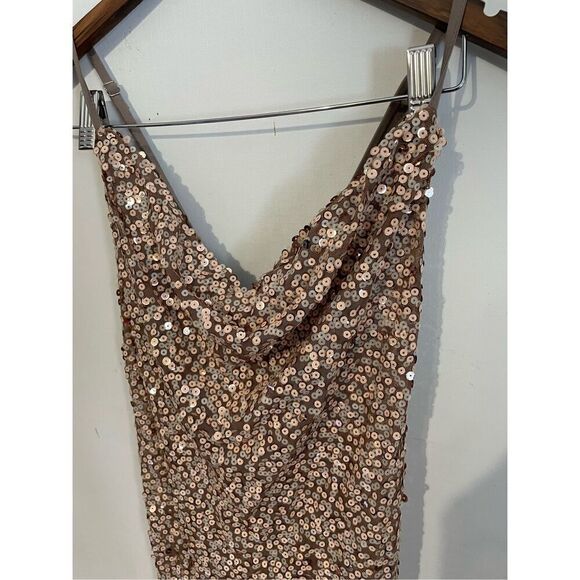 Brand New Morgan & Co Women’s Small Mini Party Sequin Dress in Caramel - Picture 2 of 5
